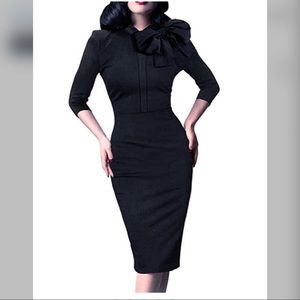 HOMEYEE | Women's Vintage Bowknot 3/4 Sleeve Dress